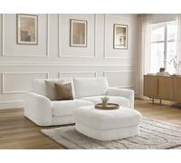 Canapé droit fixe LEONORE tissu texturé avec pouf blanc BOBOCHIC 3 places Blanc