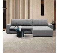 Canape droit fixe malone 3 places en tissu gris avec coffre