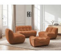 Canapé droit fixe modulable SERENA avec 2 chauffeuses 1 place et 1 chauffeuse 2 places tissu chiné avec pouf orange BOBOCHIC 4 places Orange