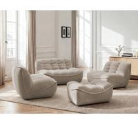 Canapé droit fixe modulable SERENA avec 2 chauffeuses 1 place et 1 chauffeuse 2 places tissu chiné avec pouf taupe BOBOCHIC 4 places Taupe