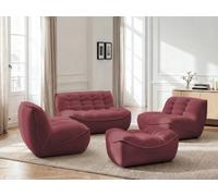 Canapé droit fixe modulable SERENA avec 2 chauffeuses 1 place et 1 chauffeuse 2 places tissu chiné avec pouf rouge BOBOCHIC 4 places Rouge