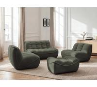 Canapé droit fixe modulable SERENA avec 2 chauffeuses 1 place et 1 chauffeuse 2 places tissu chiné avec pouf vert BOBOCHIC 4 places Vert