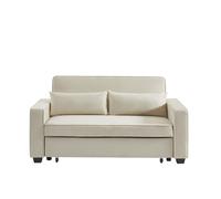 Canapé droit LENA convertible velours beige 3 places