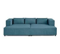 Lisa Design - Stella - canapé Droit 3 Places avec Double méridienne - Assise Profonde - en Velours côtelé, Bleu Canard