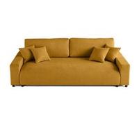 Lisa Design - Canapé Convertible avec Coffre Pivoine en Velours - Canapé Lit - Sofa Jaune 3 Places - Salon