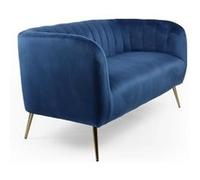 Menzzo Canapé droit 2 places BOMBARO – velours bleu, pieds métal doré – L128 cm