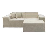 Canapé droit modulable avec ottoman en tissu texturé ""Lusso"" - 3 places - Beige