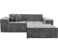 Canapé droit modulable avec ottoman en tissu texturé "Lusso" - 3 places - Gris