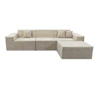 Canapé droit modulable avec ottoman en tissu texturé ""Lusso"" - 4 places - Beige