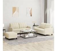 Vidaxl Ensemble De Canapés 3 Pcs Avec Coussins Crème Similicuir