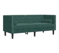 vidaXL Canapé Chesterfield 2 places velours vert foncé avec traversins