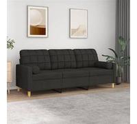vidaXL Canapé droit 3 places avec oreillers décoratifs – en polyester 77×198×80 cm – Noir