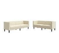 Vidaxl Ensemble De Canapé Chesterfield 2 Pcs Crème Similicuir