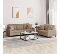 vidaXL Ensemble de canapés 2 pièces avec coussins – Similicuir Cappuccino