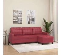 Canapé à 3 places repose-pieds Rouge bordeaux 180 cm Similicuir, canapé, canapé avec repose-pieds, canapé trois places, canapé 3 places
