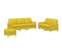 vidaXL Ensemble de Canapés avec Coussins 3 pcs, Canapés avec Accoudoirs et Dossier, Ensemble de Meubles avec Repose-pied Salon, Moderne, Jaune Clair Tissu Jaune