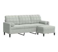 vidaXL Canapé à 3 places avec repose-pieds Velours Gris clair 180 cm