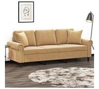 Vidaxl Canapé 3 Places Avec Oreillers Décoratifs Marron 180 Cm Velours Marron