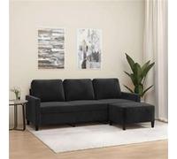vidaXL Canapé 3 places avec repose-pieds Velours Noir 180 cm