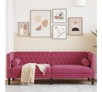 vidaXL Canapé Chesterfield avec traversins 3 places en velours rouge