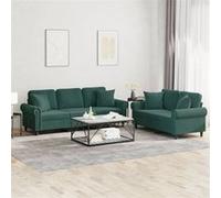 vidaXL Ensemble de canapés 2 pcs avec coussins, accoudoirs et dossier – Velours vert foncé