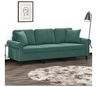 Canape droit 3 places en velours vert 77 x 212 x 80 cm