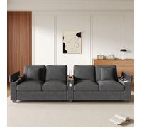 Canapé droite 4 places,canapé de salon de chargement USB/USB-C,accoudoir central rabattable,espace de rangement,velours côtelé,gris