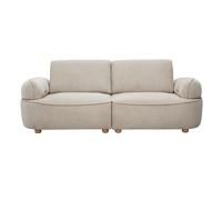 Canapé électrique 3 places dossier avance-recule en tissu chenille beige et bois clair OTIS