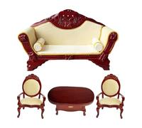 Canapé en bois détaillé pour maisons de poupées avec table basse à l'échelle 1:12 - Accessoire de scène de salon miniature en bois