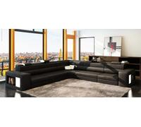 Canapé en cuir Canapé Canapé d'angle Assise Coussin Salon XXL Big Weiden Black
