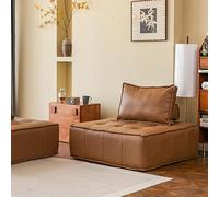Canapé en cuir compressé moderne et minimaliste avec coussin lombaire - Design sans accoudoirs, modulaire simple/double pour une assise confortable en marron