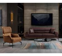 Canapé en cuir marron exclusif à trois places luxueux à une place 2pcs