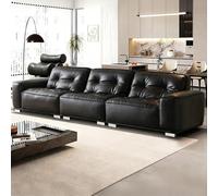 Canapé en Cuir Noir de Style Italien Sobre et Luxueux, Structure en Bois Massif, canapé spacieux et Moelleux, Grande Taille Moderne, Convient pour Le Salon/Bureau/Appartement.