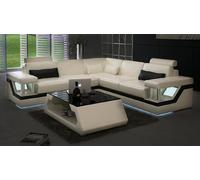 Canapé en cuir XXL avec USB,Ensemble de salon Canapé d'angle en cuir Canapé d'angle HAMBURG II