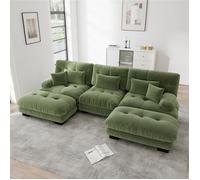 Canapé en forme de U sofa D'angle modulaire pour salon canapé transformable de siège de profondeur avec pouf Vert Canapé 3 Places