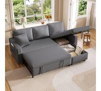 Canapé en L au Design Moderne avec Fonction Couchage avec Espace de Rangement et Porte-gobelet de Poche, canapé-lit de Salon, Fauteuil inclinable Interchangeable Gauche et Droit (Gris foncé)