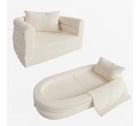 Canapé en Mousse pour Enfants avec Couverture & Oreiller, Sofa Convertible 3-en-1 Pré-assemblé pour Tout-Petits, Chaise Pliable d'Intérieur & Lit de Sol Dépliable pour Garçons & Filles (Ivoire)