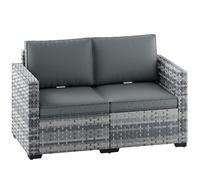 Canapé en rotin 2 places Outsunny, canapé de jardin d'extérieur avec assise profonde, coussins et accoudoirs larges, petit canapé de jardin en rotin résistant aux intempéries pour terrasse, balcon,