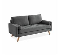 Canapé en tissu gris foncé. 3 places scandinave fixe. droit. pieds bois