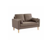 Alice's Home - Canapé en Tissu Marron - Bjorn - Canapé 2 Places Fixe Droit Pieds Bois. Style scandinave
