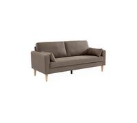 Alice's Home - Canapé en Tissu Marron - Bjorn - Canapé 3 Places Fixe Droit Pieds Bois. Style scandinave