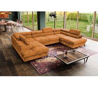 Canapé en U Sorento U 345 cm XXL Canapé d'angle, grand coin à dormir avec coffre de lit et appuie-tête, tissu : sally 14 - orange