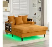 Canapé en Velours côtelé Multifonctionnel ; Le Fauteuil Simple est équipé de Porte-gobelets de Chaque côté, d'un éclairage LED, de Poches latérales et d'un Port USB (Mustard Yellow)