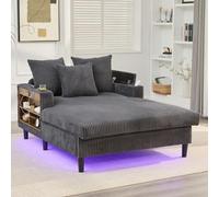 Canapé en Velours côtelé Multifonctionnel ; Le Fauteuil Simple est équipé de Porte-gobelets de Chaque côté, d'un éclairage LED, de Poches latérales et d'un Port USB (Dark Gray)