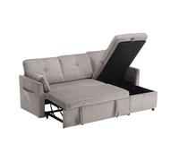 Canapé en velours en forme de L, canapé-lit convertible extensible avec sièges de rangement, Gris clair