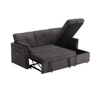 Canapé en velours en forme de L, canapé-lit convertible extensible avec sièges de rangement, Gris foncé