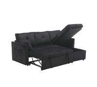 Canapé en velours en forme de L, canapé-lit convertible extensible avec sièges de rangement, Noir