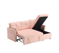 Canapé en velours en forme de L, canapé-lit convertible extensible avec sièges de rangement, Rose