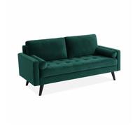 Alice's Home - Canapé en Velours Vert Anglais. 3 Places scandinave Fixe. Droit. Pieds Bois Noir