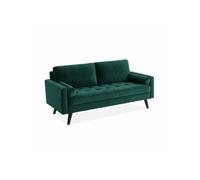 sweeek | Canapé en velours vert anglais 3 places scandinave fixe droit pieds bois noir